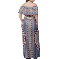 NE Fiji Bula Dress - Fiji Circle Tapa Fala Masi Off Shoulder Long Dress - Polynesian Pride
