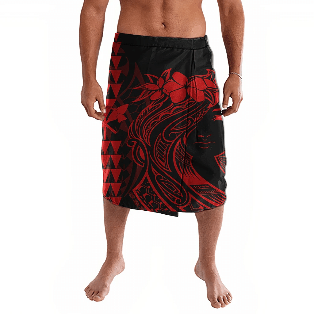 Polynesian Pride Clothing Hawaii Map Kanaka Polynesian Hula Girl Ie Faitaga Red Lavalava Black - Polynesian Pride LLC