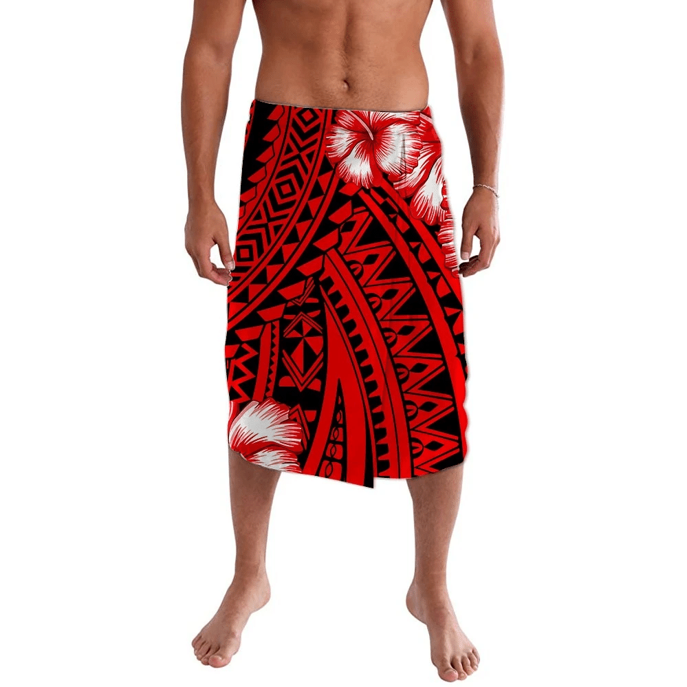 Polynesian Pride Clothing Red Polynesian Hibiscus Lavalava Lavalava Black - Polynesian Pride LLC