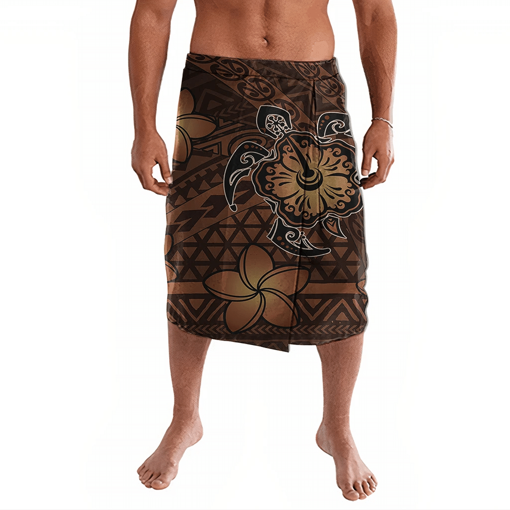 Polynesian Pride Clothing Hawaii Mix Polynesian Turtle Plumeria Ie Faitaga Nick Style Orange Lavalava Black - Polynesian Pride