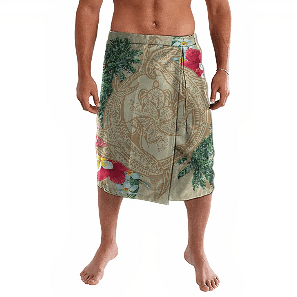Polynesian Pride Clothing Hawaii Kanaka Maoli Palm Trees Turtle And Sharks Ie Faitaga Lavalava Black - Polynesian Pride