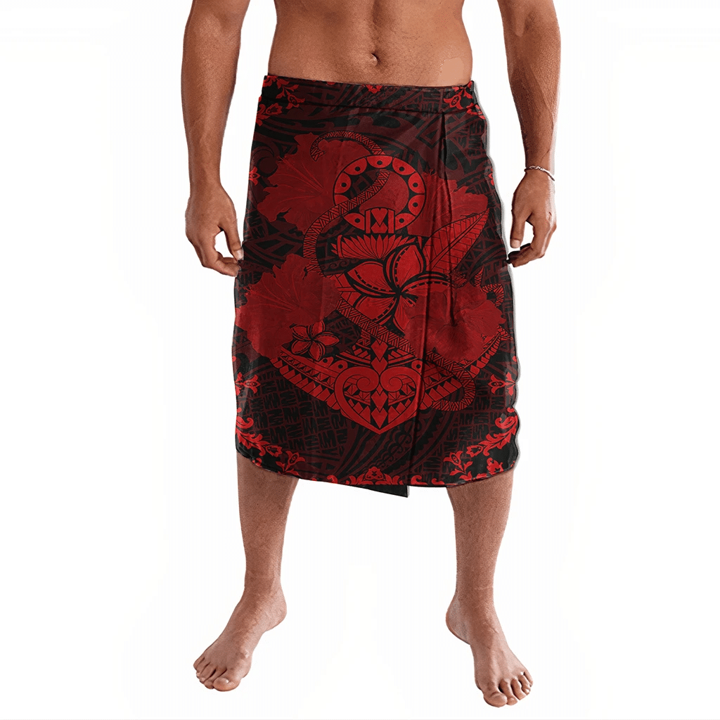 Polynesian Pride Clothing Hawaii Anchor Hibiscus Flower Vintage Ie Faitaga Red Lavalava Black - Polynesian Pride
