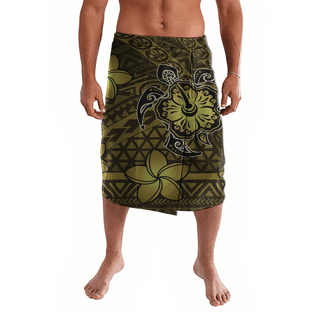 Polynesian Pride Clothing Hawaii Mix Polynesian Turtle Plumeria Ie Faitaga Nick Style Yellow Lavalava Black - Polynesian Pride