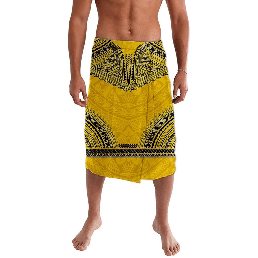 Polynesian Pride Clothing Polynesian Pattern Blue Yellow Lavalava Lavalava Black - Polynesian Pride LLC