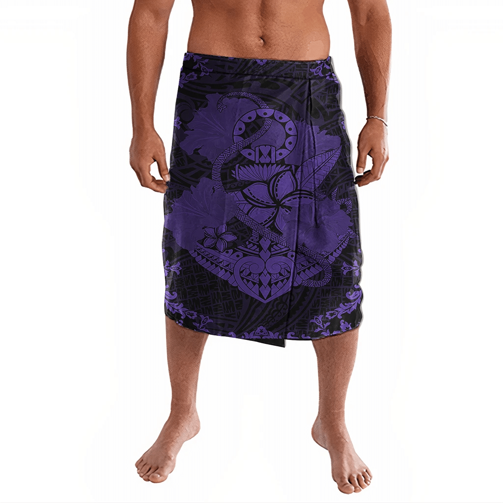 Polynesian Pride Clothing Hawaii Anchor Hibiscus Flower Vintage Ie Faitaga Purple Lavalava Black - Polynesian Pride