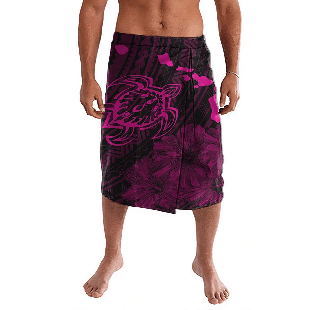 Polynesian Pride Clothing Hawaiian Hibiscus Sea Turtle Swim Polynesian Ie Faitaga Pink Lavalava Black - Polynesian Pride