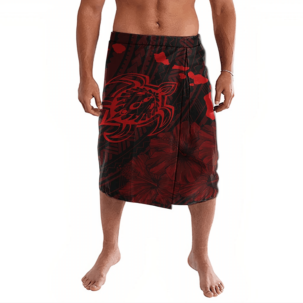 Polynesian Pride Clothing Hawaiian Hibiscus Sea Turtle Swim Polynesian Ie Faitaga Red Lavalava Black - Polynesian Pride LLC