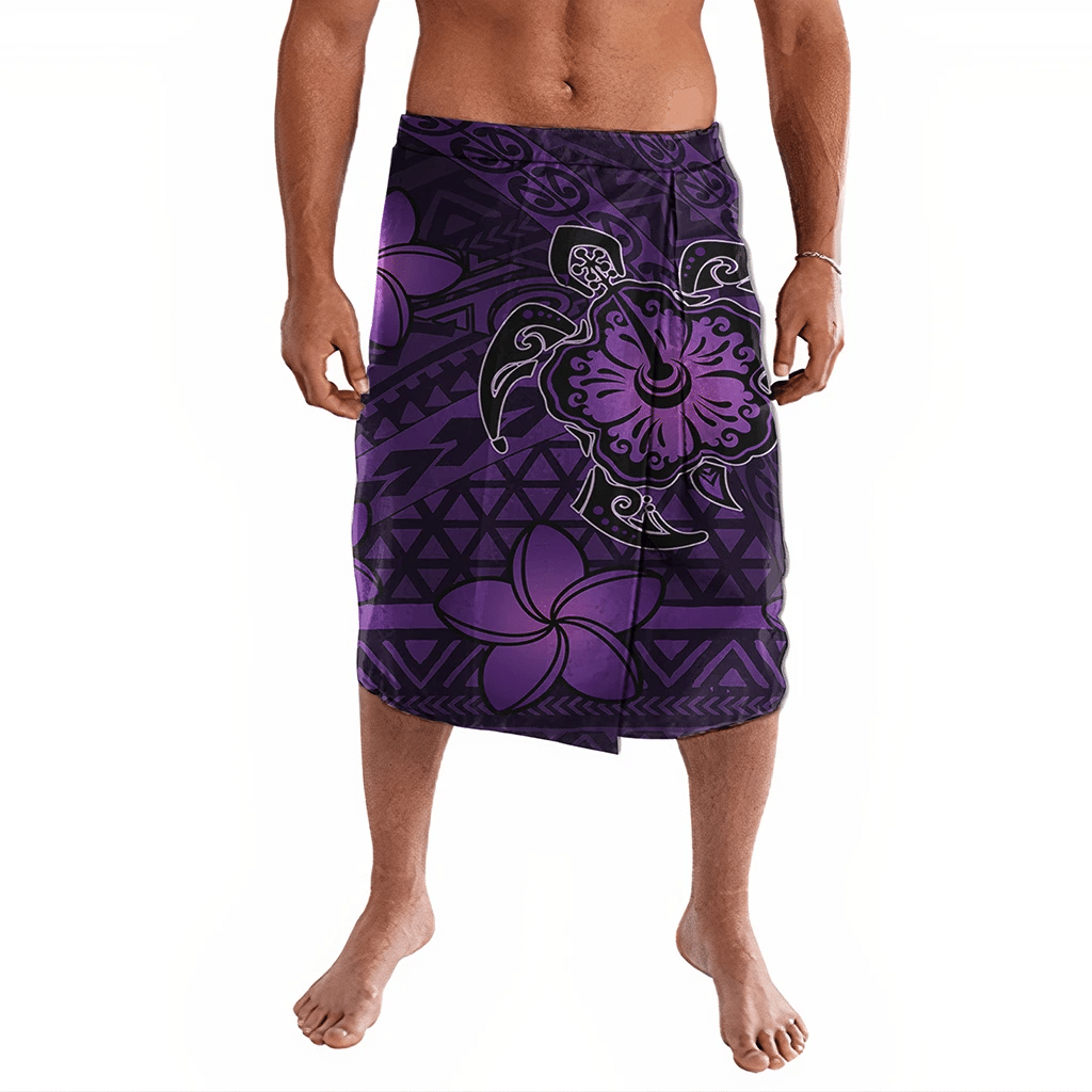 Polynesian Pride Clothing Hawaii Mix Polynesian Turtle Plumeria Ie Faitaga Nick Style Purple Lavalava Black - Polynesian Pride