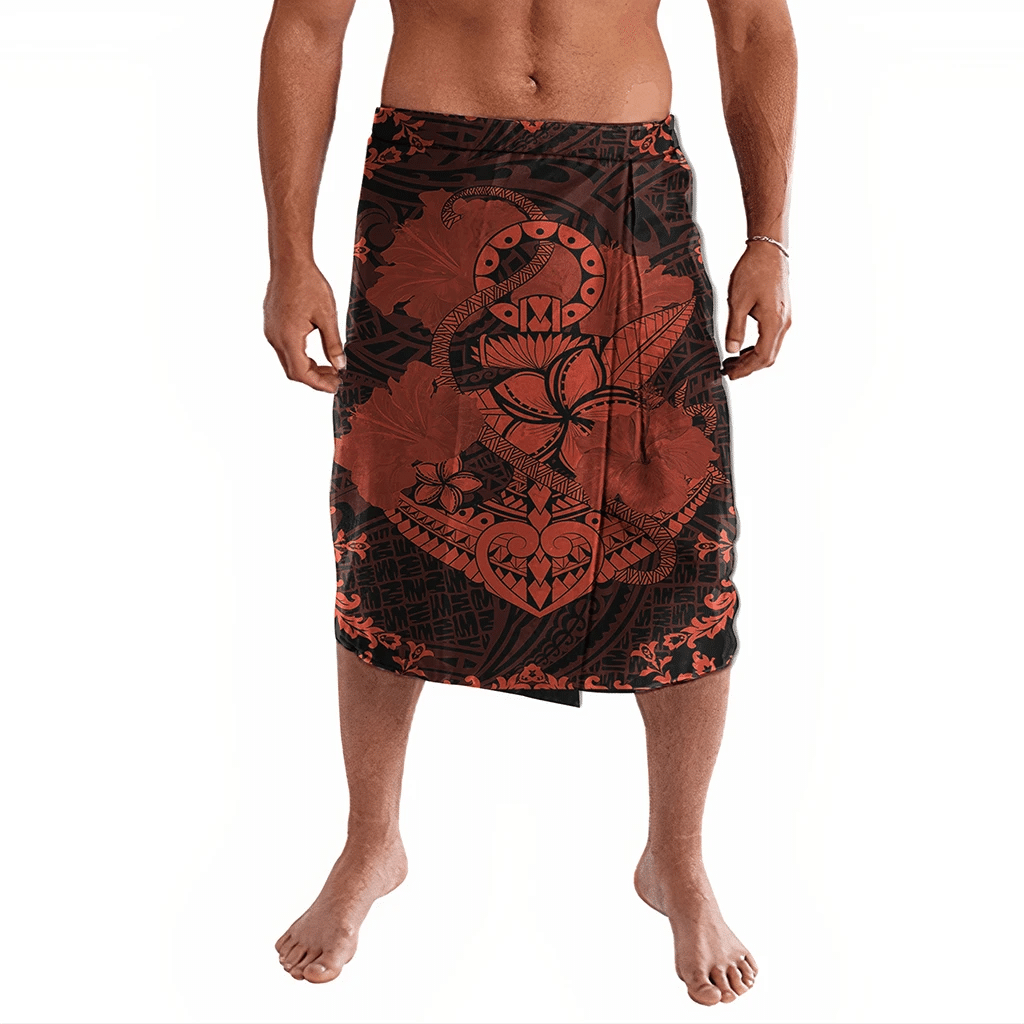 Polynesian Pride Clothing Hawaii Anchor Hibiscus Flower Vintage Ie Faitaga Orange Lavalava Black - Polynesian Pride