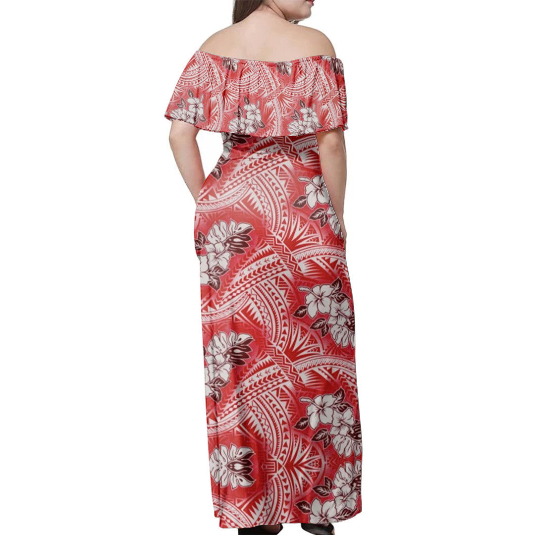 Polynesian Pride Dress - Samoan Siapo Elei Hibiscus Off Shoulder Long Dress - Polynesian Pride