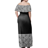 Polynesian Pride Dress - Samoan Tapa Black n White Pattern Off Shoulder Long Dress - Polynesian Pride