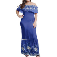 Polynesian Pride Dress - Samoan Periwinkle Leaves Off Shoulder Long Dress - Polynesian Pride