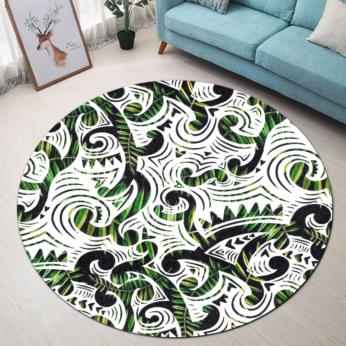 Polynesian Pride Home Set - New Zealand Sliver Fern Round Carpet - Polynesian Pride
