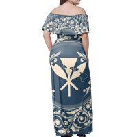 Polynesian Pride Dress - Hawaii Map Classic Floral Blue Off Shoulder Long Dress - Polynesian Pride