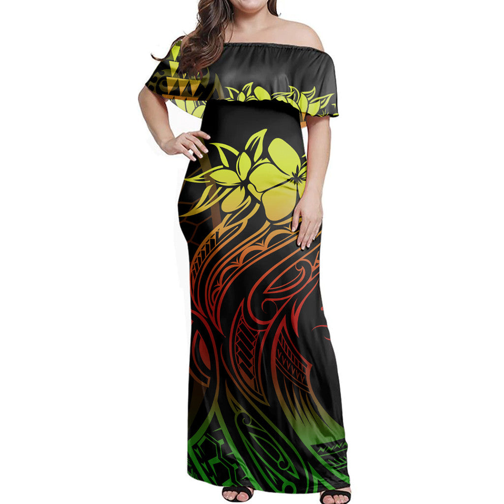 Polynesian Pride Dress - Hawaii Map Kanaka Polynesian Hula Girl Reggae Off Shoulder Long Dress Long Dress Black - Polynesian Pride