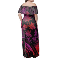 Polynesian Pride Dress - Hawaiian Map Palm Trees Fish Hook Polynesian Colorful Red Off Shoulder Long Dress - Polynesian Pride