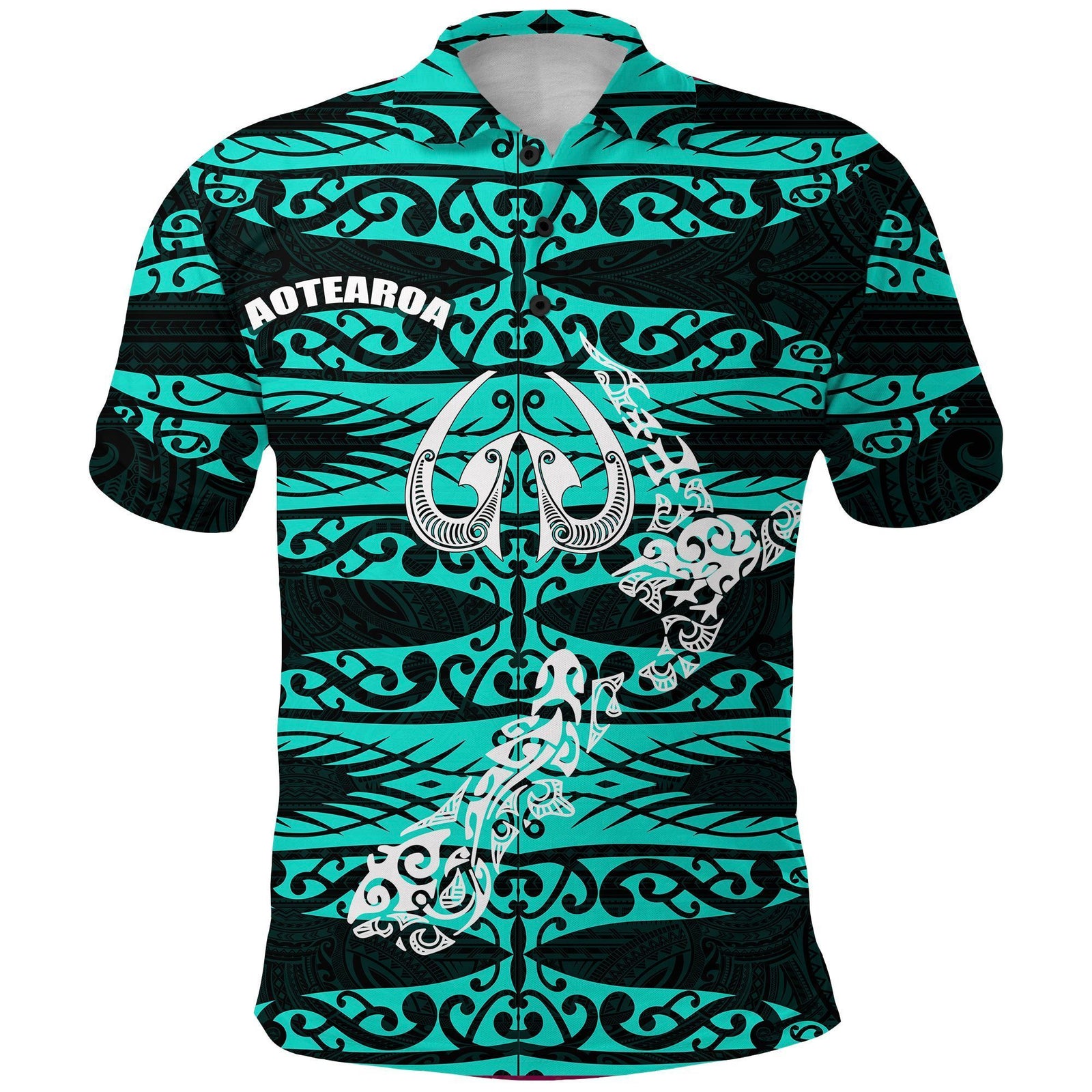 Polynesian Pride Apparel Aotearoa Polo Shirt Heart Hei Matau Turquoise Unisex Blue - Polynesian Pride