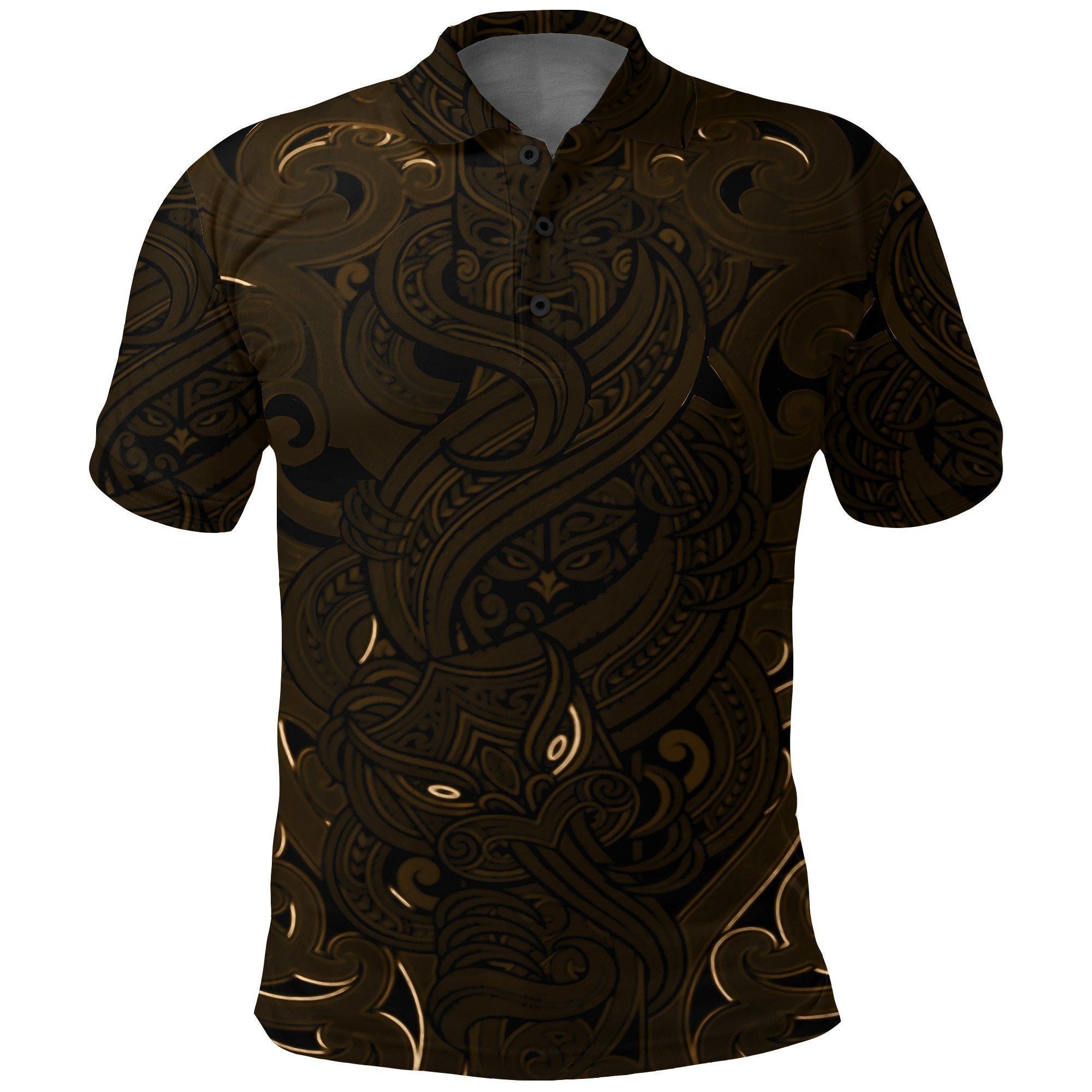 Polynesian Pride Apparel New Zealand Polo Shirt, Maori Gods Golf Shirt, Tumatauenga (God of War) Gold Unisex Gold - Polynesian Pride