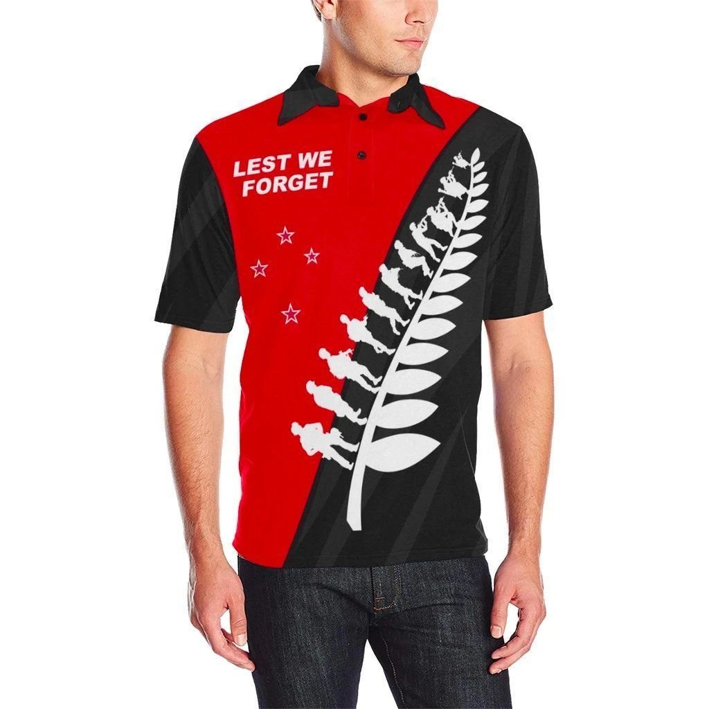 Polynesian Pride Apparel Lest We Forget Black and Red Polo Shirt Unisex Black - Polynesian Pride