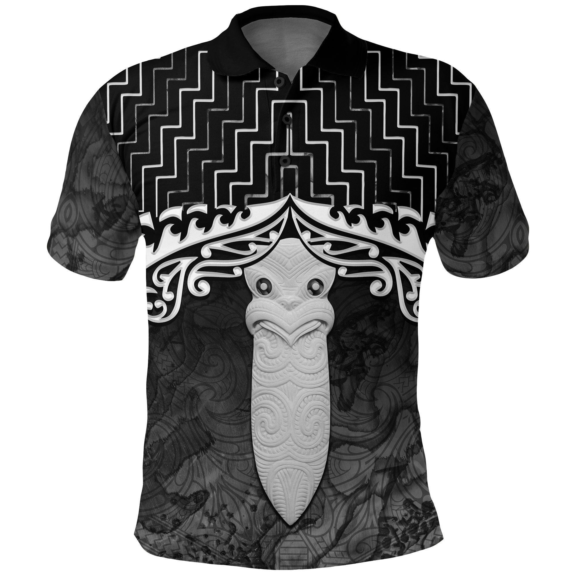 Polynesian Pride Apparel New Zealand Maori Polo Shirt, Poutama Taiaha Mauri Golf Shirt Black Unisex Black - Polynesian Pride