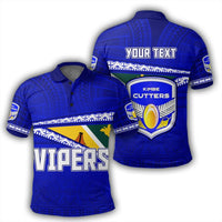 Polynesian Pride Apparel Polo Shirt Kimbe Cutters Polo Shirt Flag Tapa Pattern Stronic Style Unisex Blue - Polynesian Pride