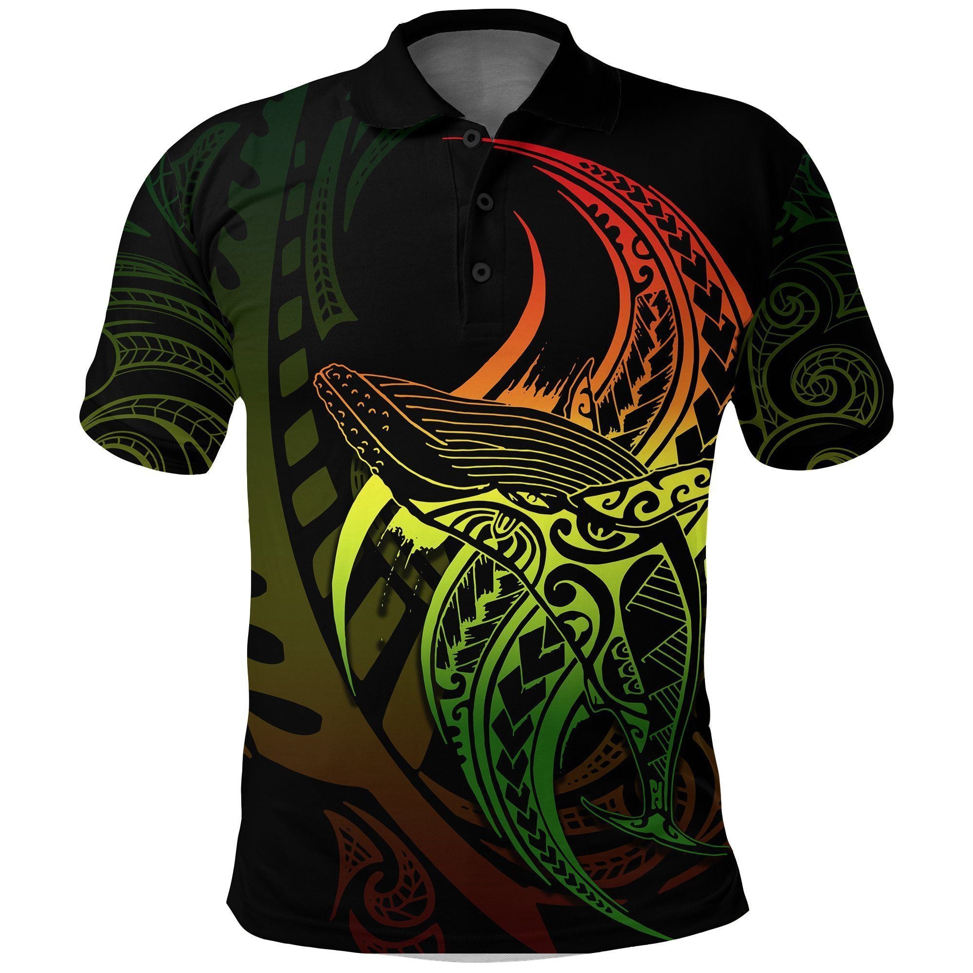 Polynesian Pride Apparel Maori Polo Shirt Whale Tattoo, Humpback Whales New Zealand Golf Shirt Rasta Unisex Reggae - Polynesian Pride