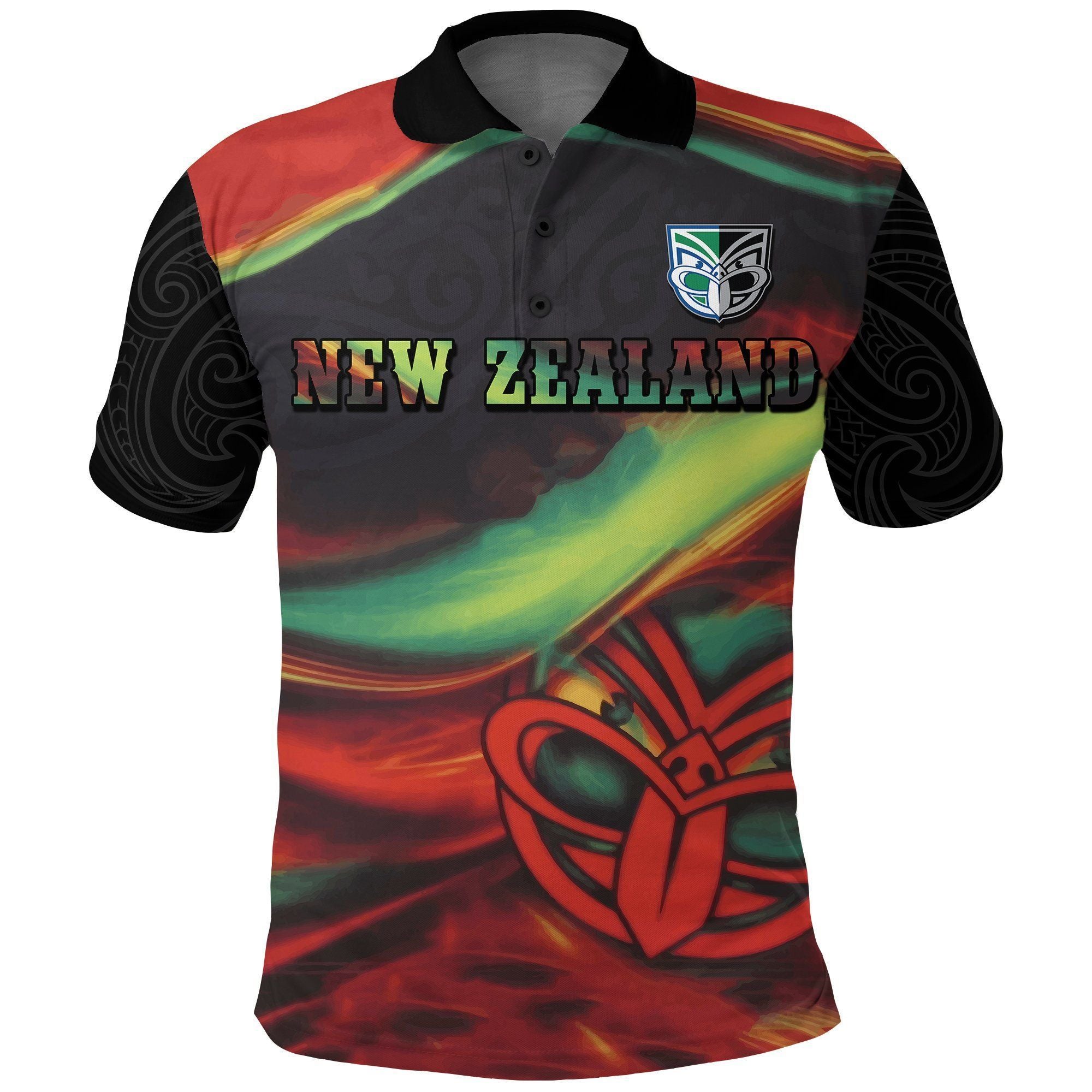 Polynesian Pride Apparel New Zealand Warriors Polo Shirt Fire Unisex Black - Polynesian Pride