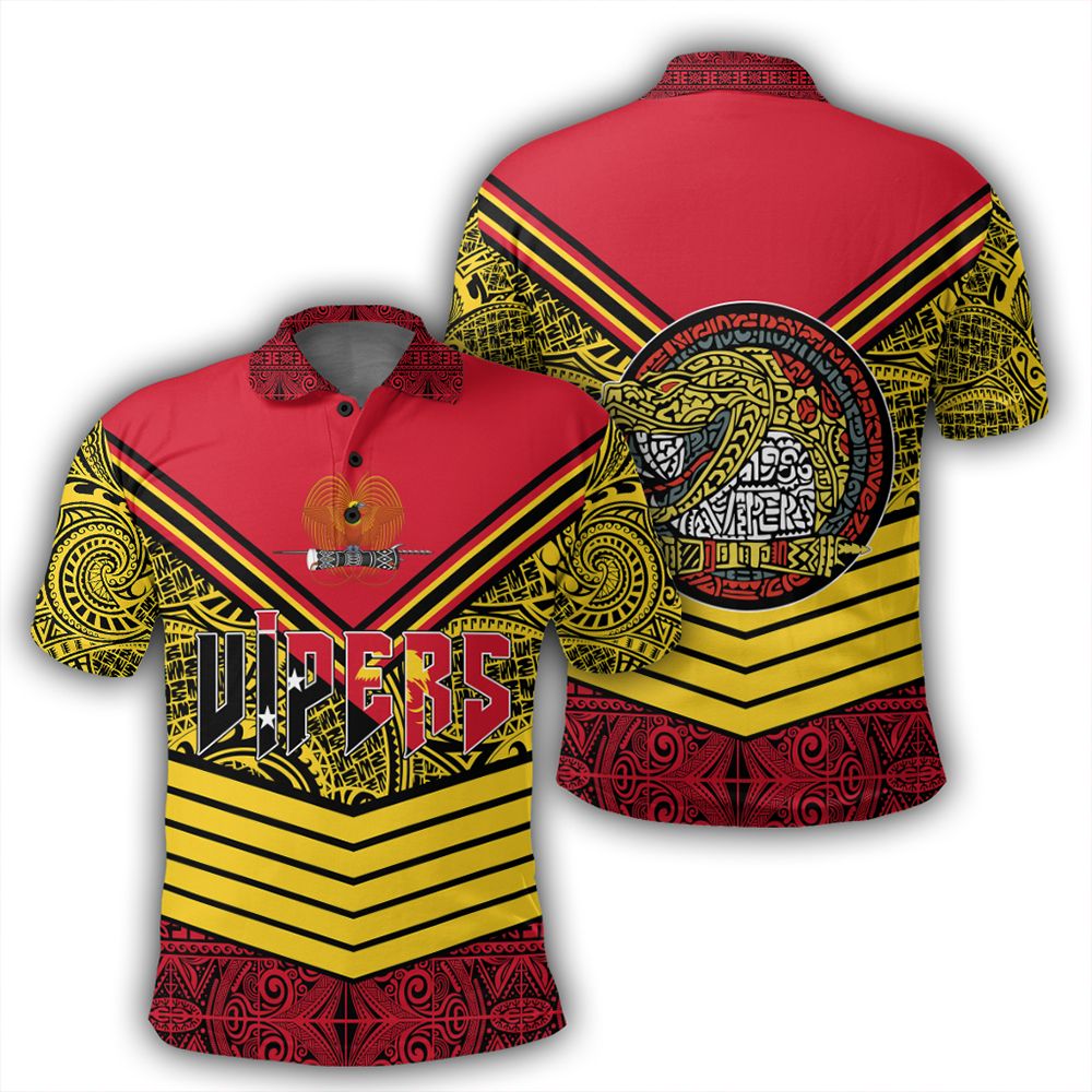 Polynesian Pride Apparel Polo Shirt Port Moresby Vipers Polo Shirt Tapa Lauhala Rugby Scrum Style Unisex Red - Polynesian Pride