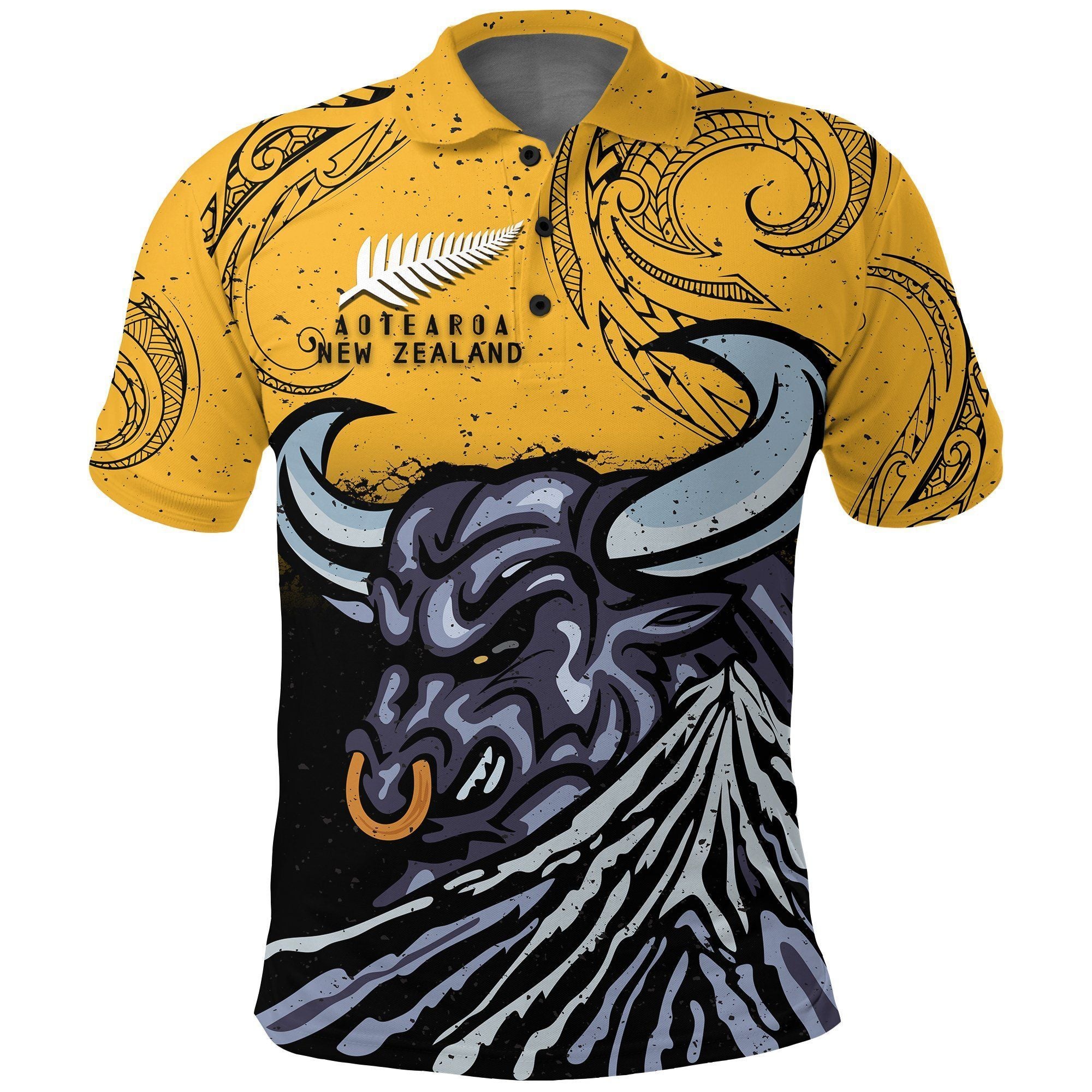 Polynesian Pride Apparel New Zealand Taranaki Polo Shirt, Maori Bull Golf Shirt Unisex Yellow - Polynesian Pride