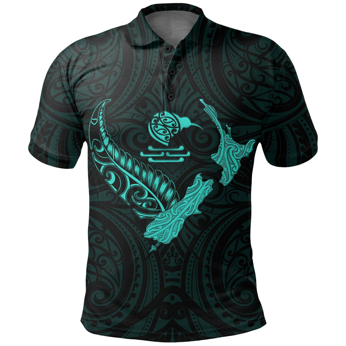 Polynesian Pride Apparel New Zealand Heart Polo Shirt Map Kiwi mix Silver Fern Turquoise - Polynesian Pride