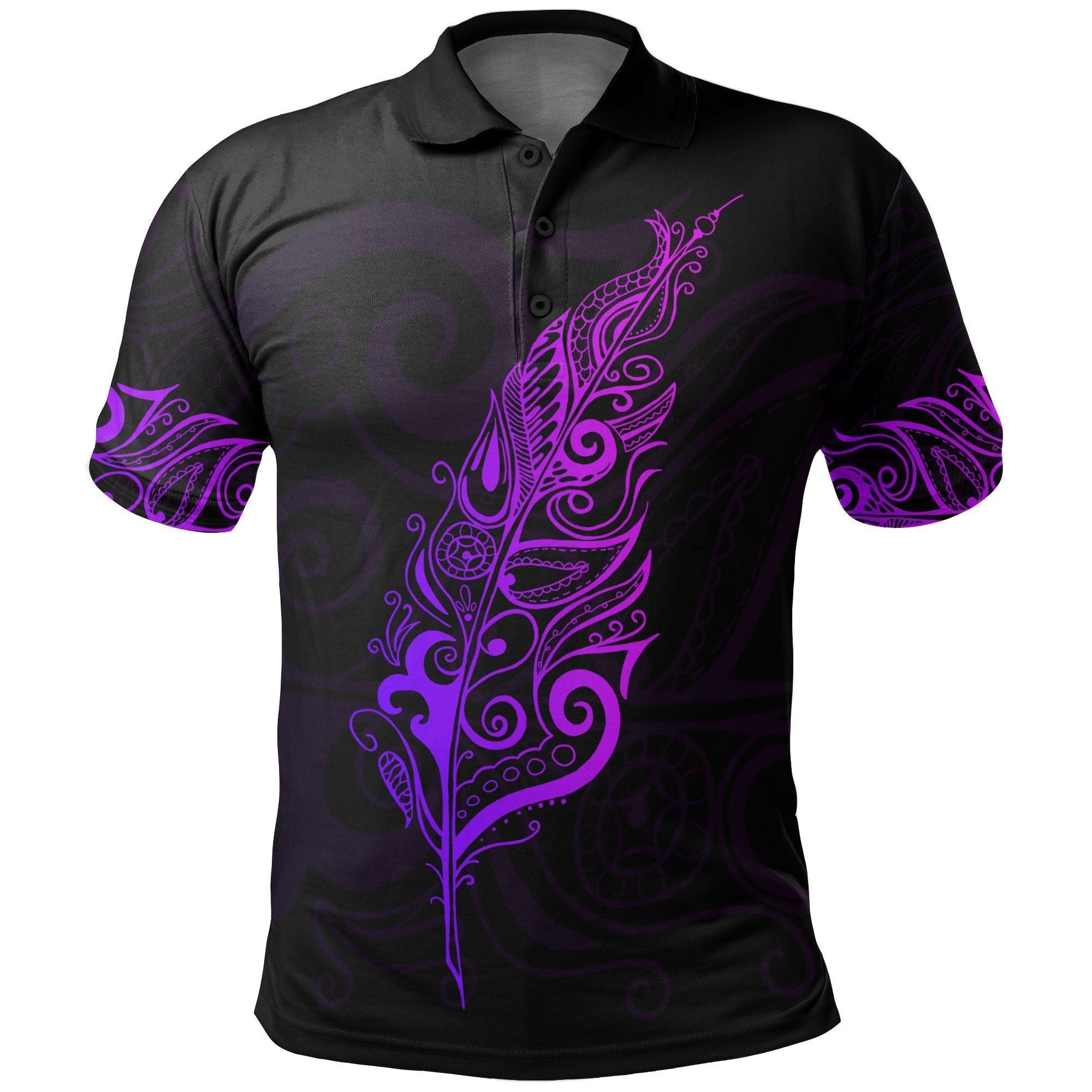 Polynesian Pride Apparel New Zealand Polo Shirt, Light Silver Fern Golf Shirt Purple Unisex Black - Polynesian Pride