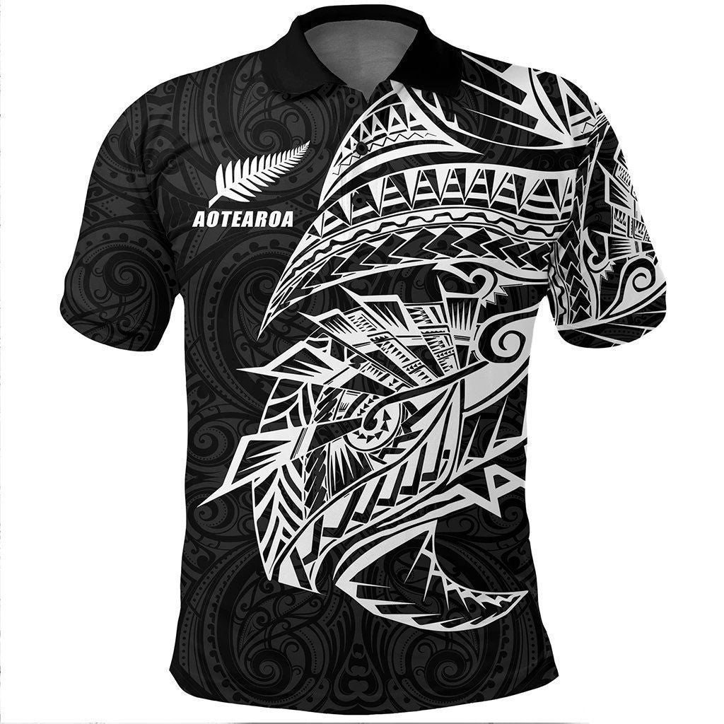 Polynesian Pride Apparel Maori Tattoo Polo Shirt, New Zealand Aotearoa Tattoo Golf Shirt Unisex Black - Polynesian Pride