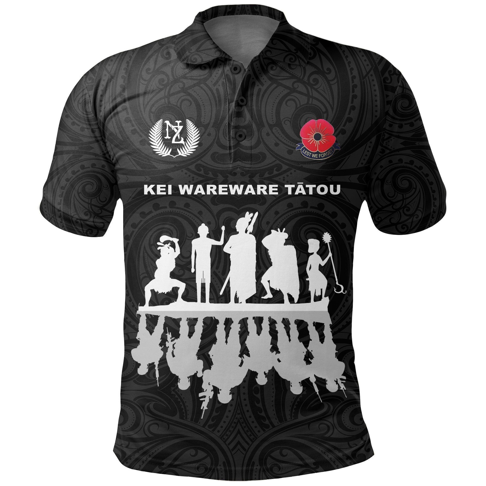 Polynesian Pride Apparel Lest We Forget Polo Shirt, New Zealand Warriors ANZAC Golf Shirt Unisex Black - Polynesian Pride