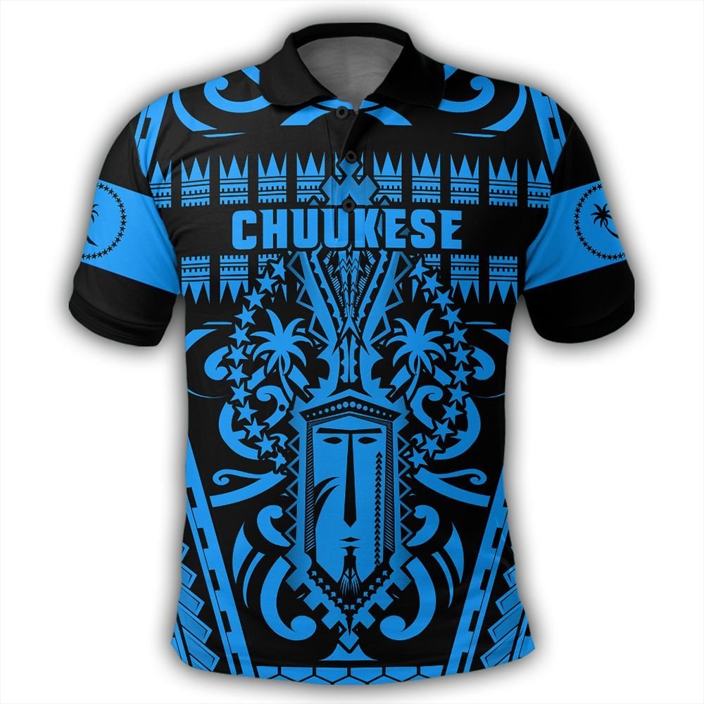 Polynesian Pride Apparel Chuuk Polo Shirt Chuukese Mask Polo Shirt Unisex Blue - Polynesian Pride