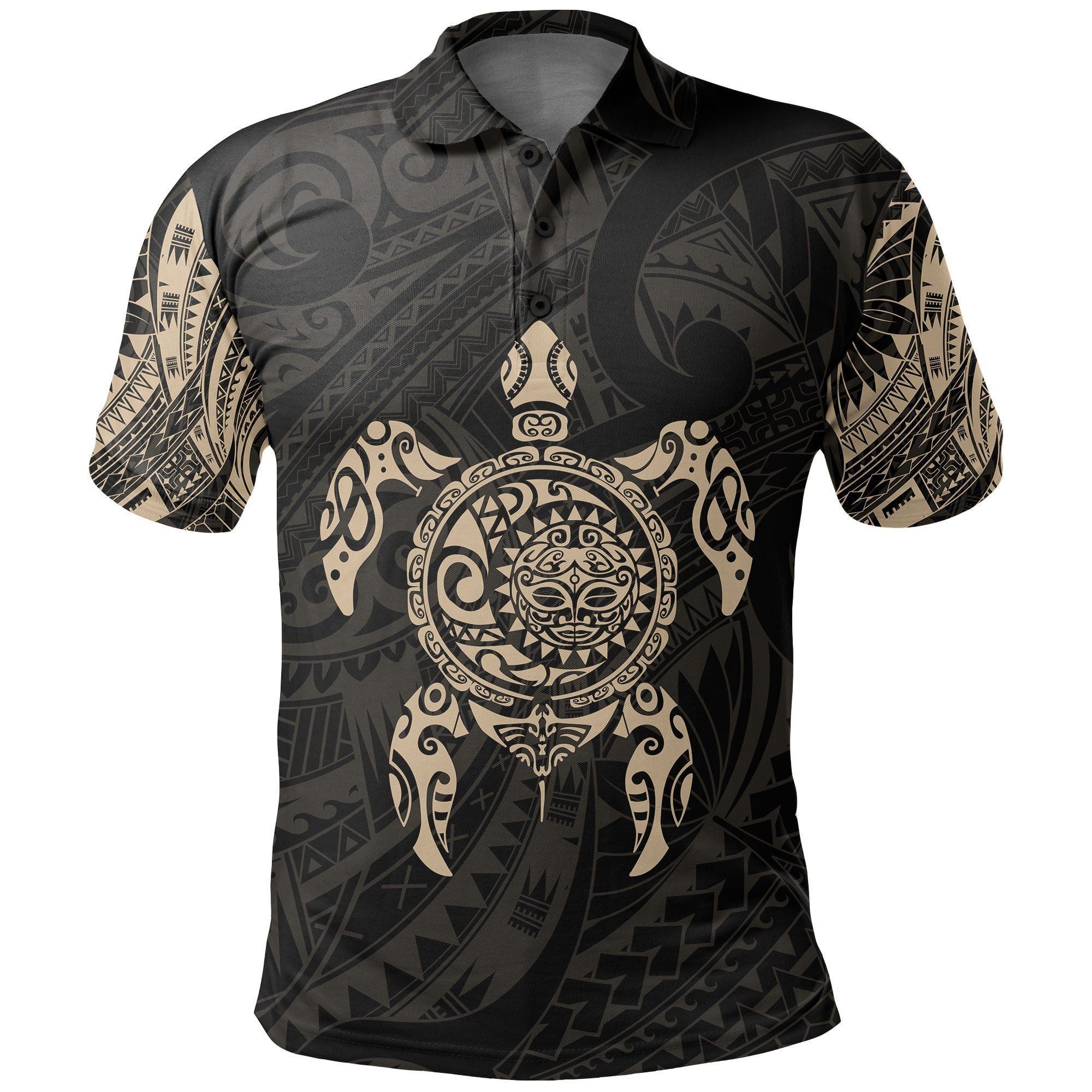 Polynesian Pride Apparel New Zealand Maori Polo Shirt, Polynesian Turtle Tattoo Polo Shirt Gold Unisex Gold - Polynesian Pride