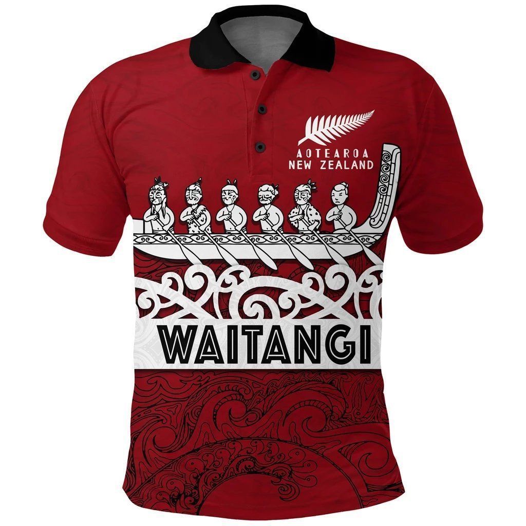 Polynesian Pride Apparel New Zealand Waitangi Polo Shirt Waka Unisex Red - Polynesian Pride