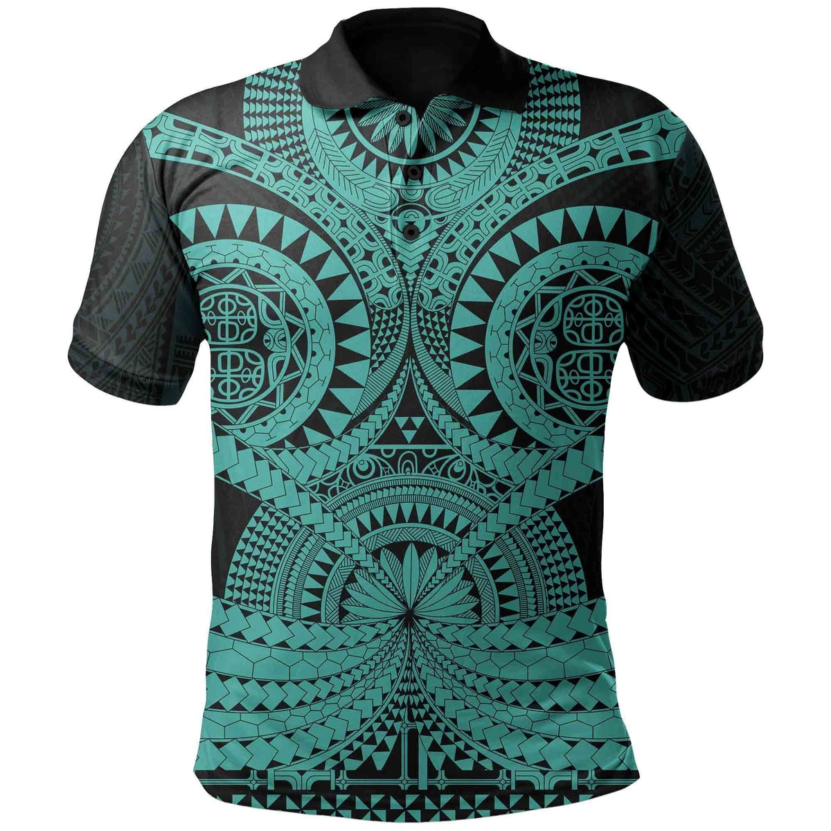 Polynesian Pride Apparel Polynesian Tattoo Print Polo Shirt Turquoise 2 Unisex Turquoise - Polynesian Pride