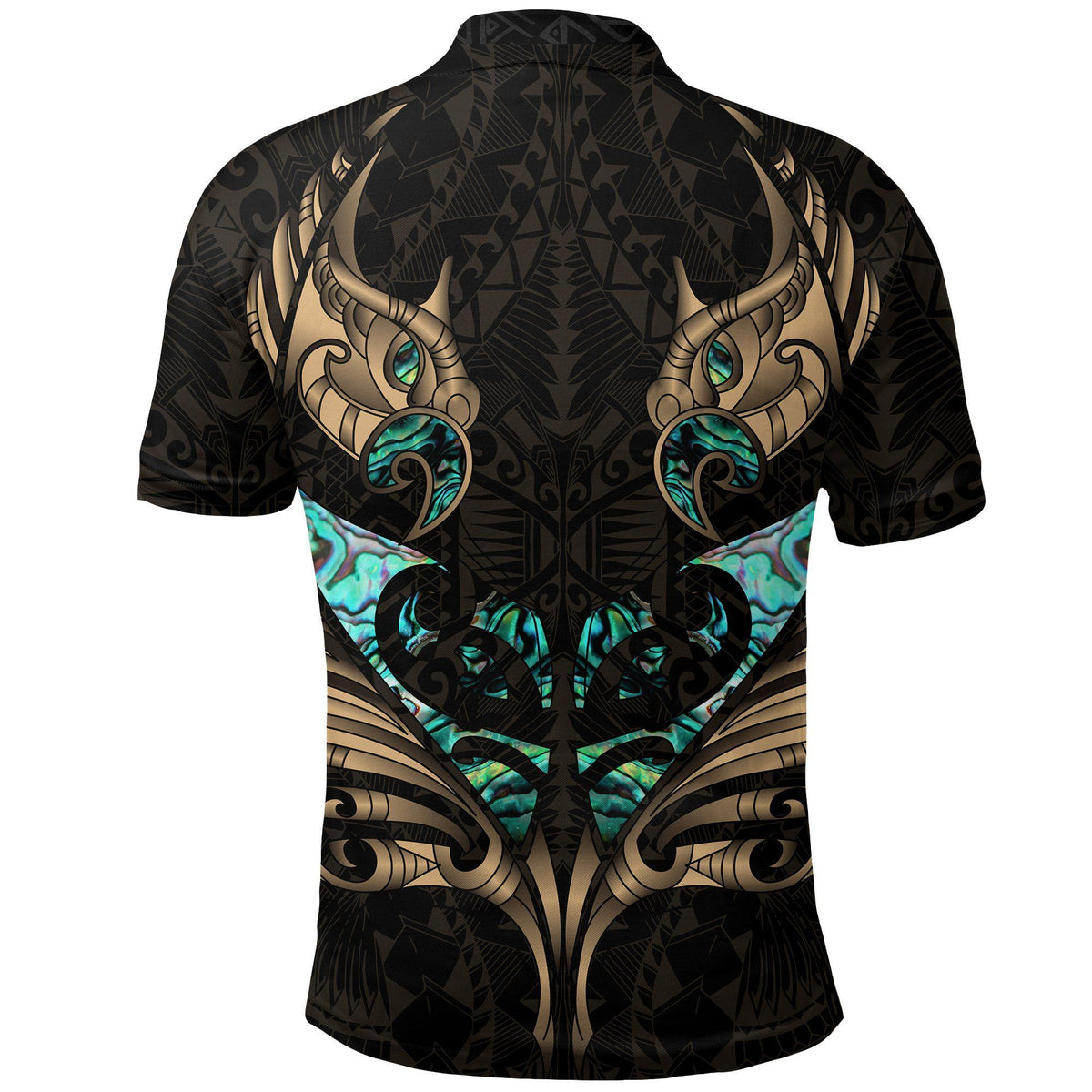 Polynesian Pride Apparel New Zealand Polo Shirt Manaia Paua Fern Wing Gold - Polynesian Pride