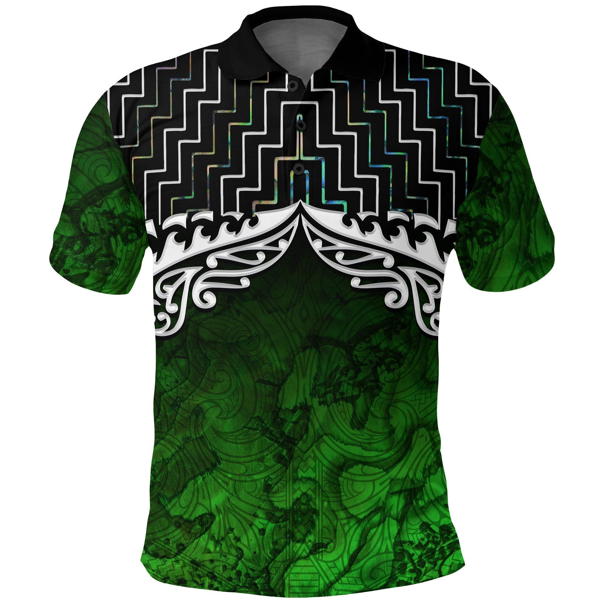 Polynesian Pride Apparel New Zealand Maori Polo Shirt, Poutama Silver Fern Golf Shirt Unisex Green - Polynesian Pride
