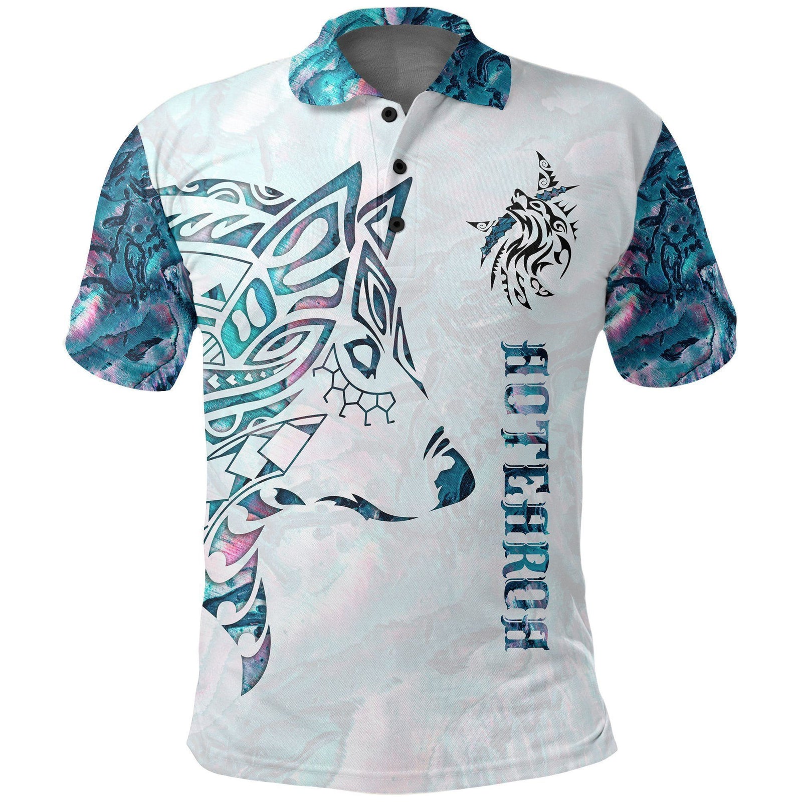 Polynesian Pride Apparel Maori Tattoo Polo Shirt, Paua Shell Wolf Tattoo Golf Shirt Unisex White - Polynesian Pride