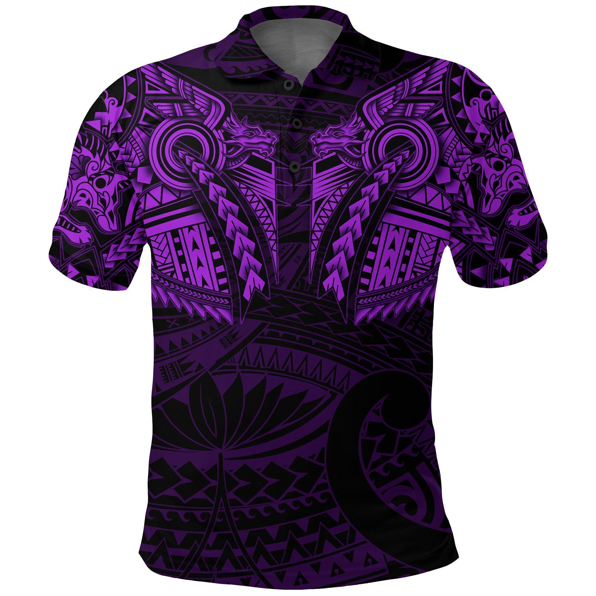 Polynesian Pride Apparel New Zealand Polo Shirt, Maori Tattoo Wolf Dragon Golf Purple Unisex Purple - Polynesian Pride