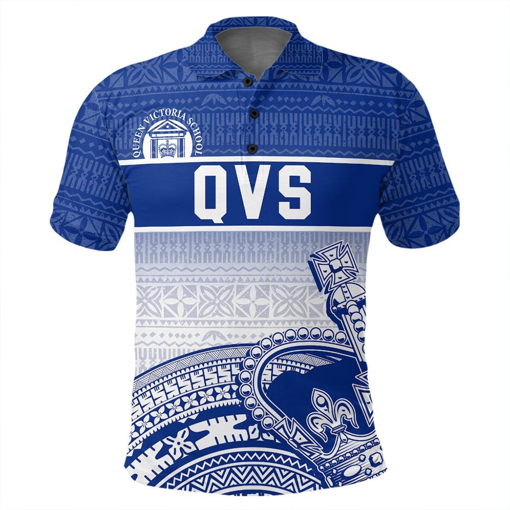 Polynesian Pride Apparel Custom Fijian Polo Shirt Fiji Queen Victoria School QVS Polo Shirt Unisex Blue - Polynesian Pride