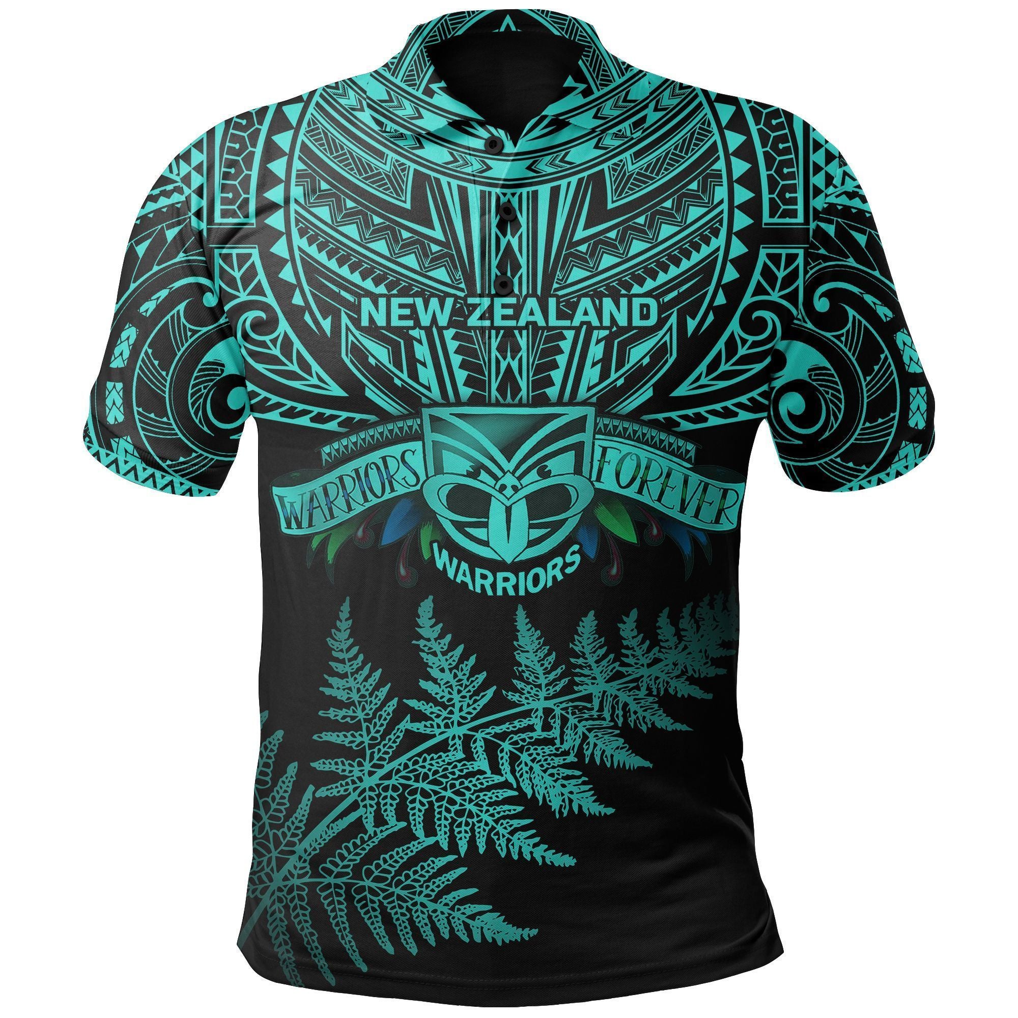 Polynesian Pride Apparel New Zealand Rugby Polo Shirt Warriors Forever Silver Fern, Turquoise Turquoise - Polynesian Pride