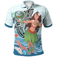 Polynesian Pride Apparel Pohnpei Polo Shirt Polynesian Girls With Shark Unisex Blue - Polynesian Pride