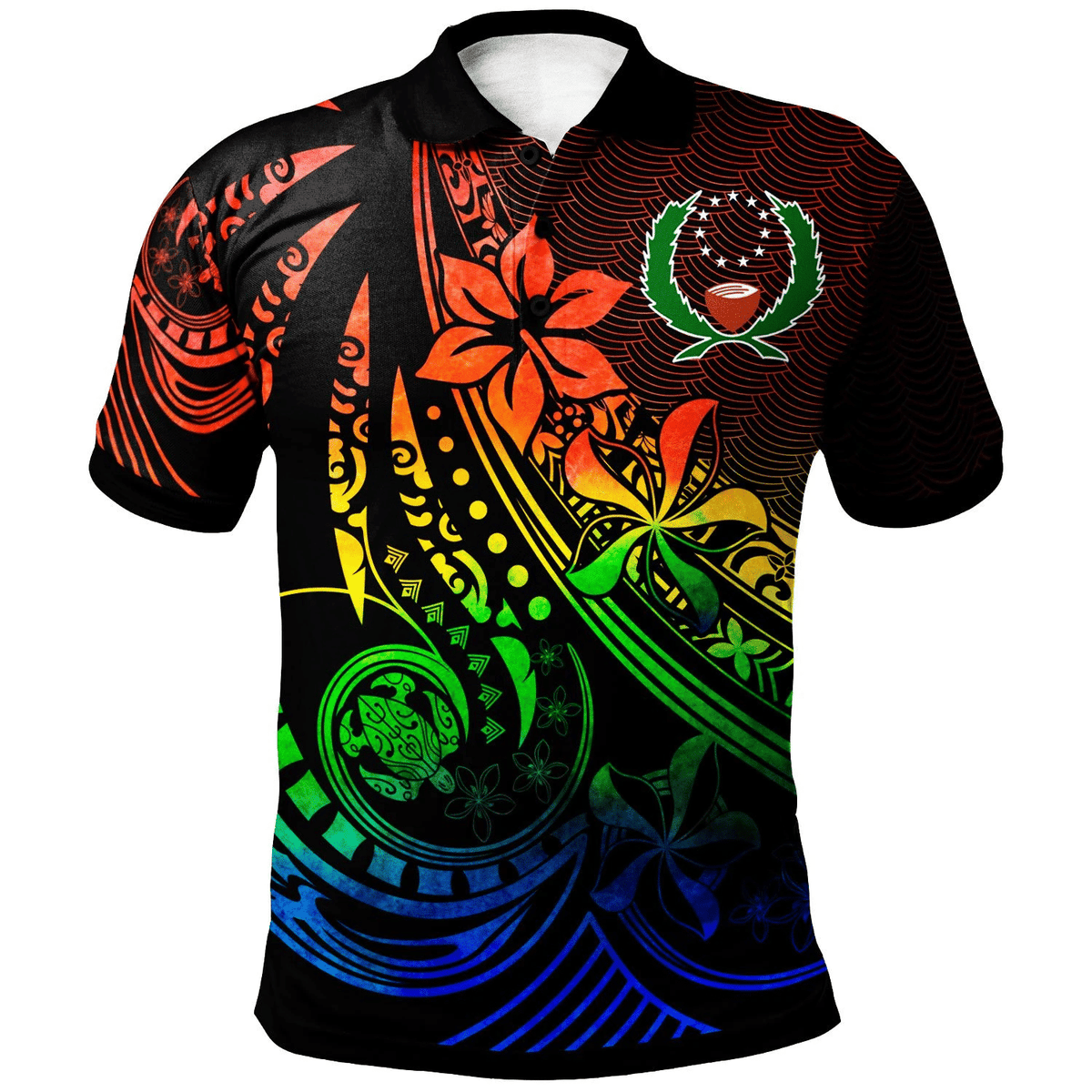 Polynesian Pride Apparel Pohnpei Polo Shirt The Flow Of The Ocean Rainbow Color Unisex Rainbow - Polynesian Pride