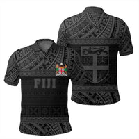 Polynesian Pride Apparel Polo Shirt Fiji Polo Shirt Flag Tapa Gray Art Style Unisex Gray - Polynesian Pride