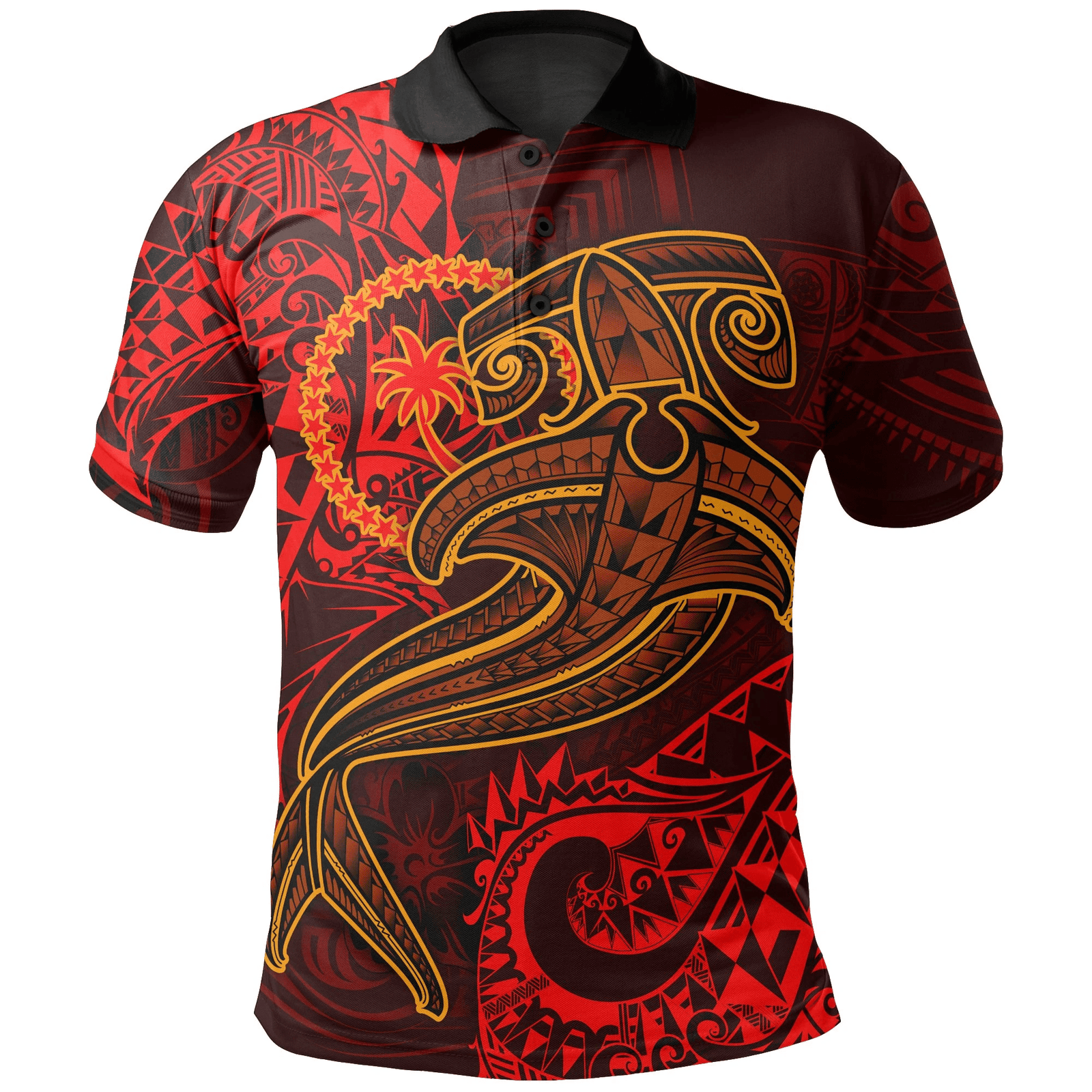 Polynesian Pride Apparel Chuuk Polo Shirt Red Shark Polynesian Tattoo Unisex Red - Polynesian Pride