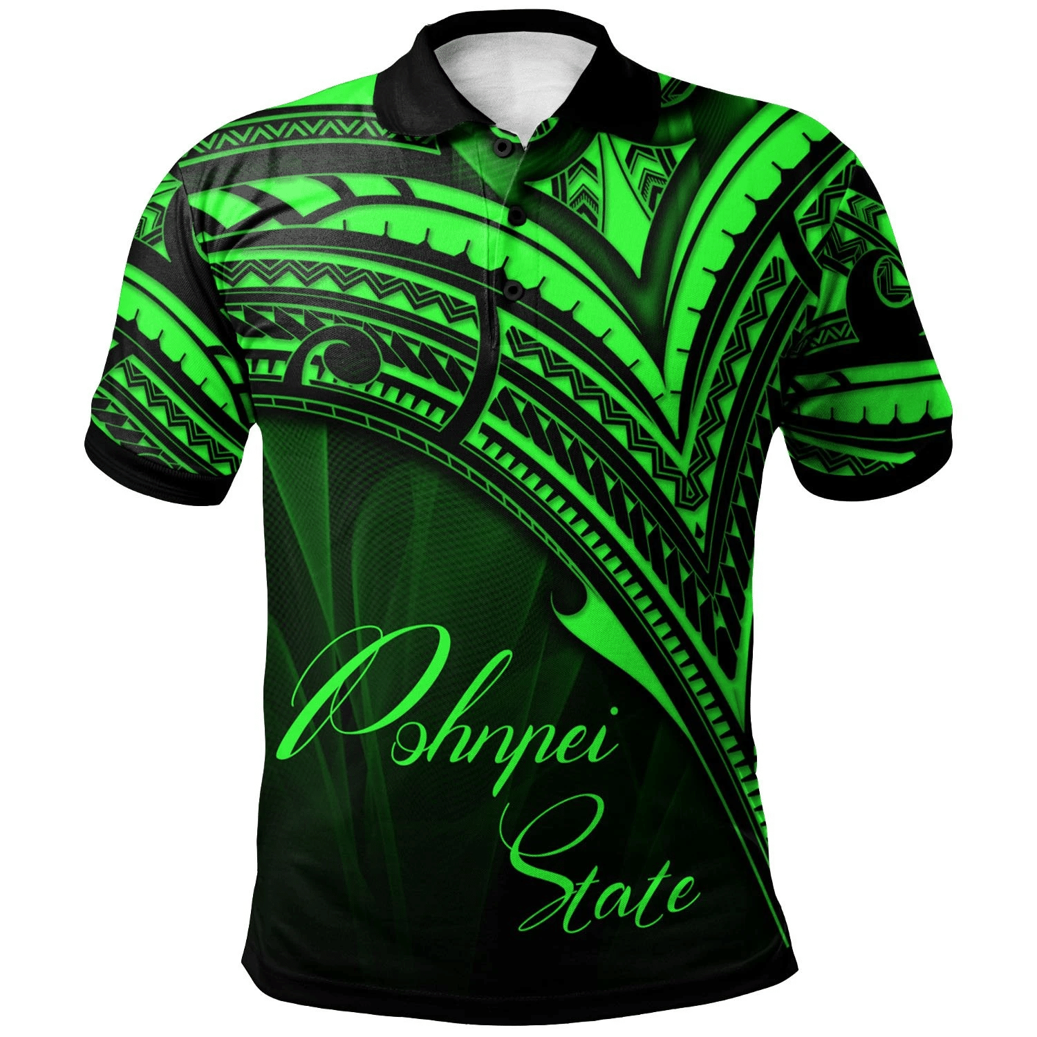 Polynesian Pride Apparel Pohnpei State Polo Shirt Green Color Cross Style Unisex Black - Polynesian Pride