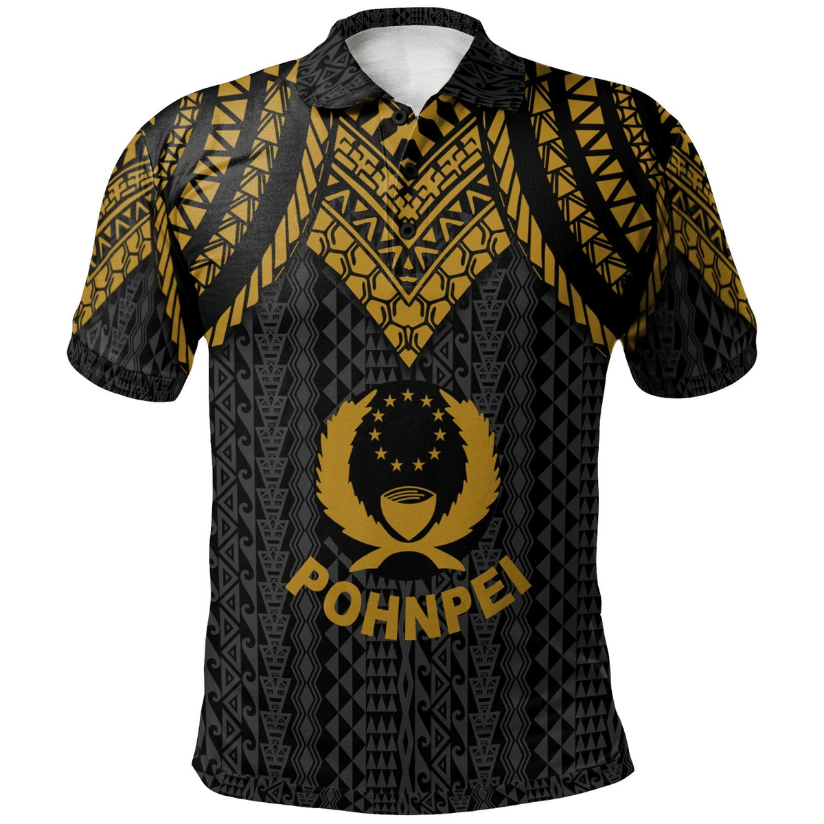Polynesian Pride Apparel Pohnpei Polo Shirt Polynesian Armor Style Gold Unisex Gold - Polynesian Pride