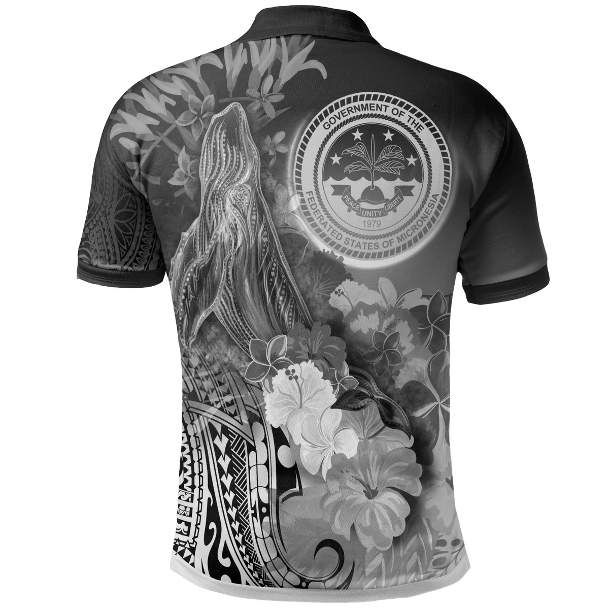 Polynesian Pride Apparel Fsm Polo Shirt Humpback Whale With Tropical Flowers (White) - Polynesian Pride